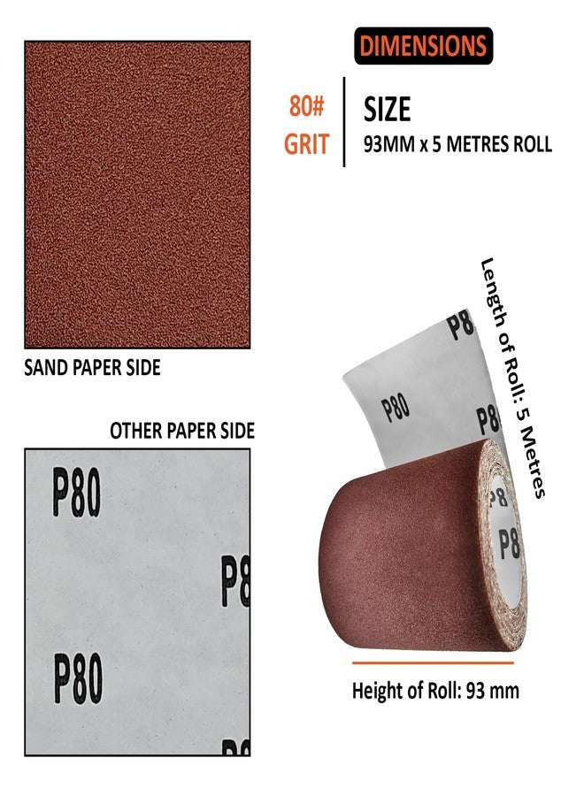 Harden Abrasive 80 Grit Sanding Roll 3.66"/93mm - 5 Metres Long, Aluminium Oxide Abrasive Sand Paper Dry Waterproof | For Automotive, Sanding Metal, Polishing Wood - 611955 - Image 3